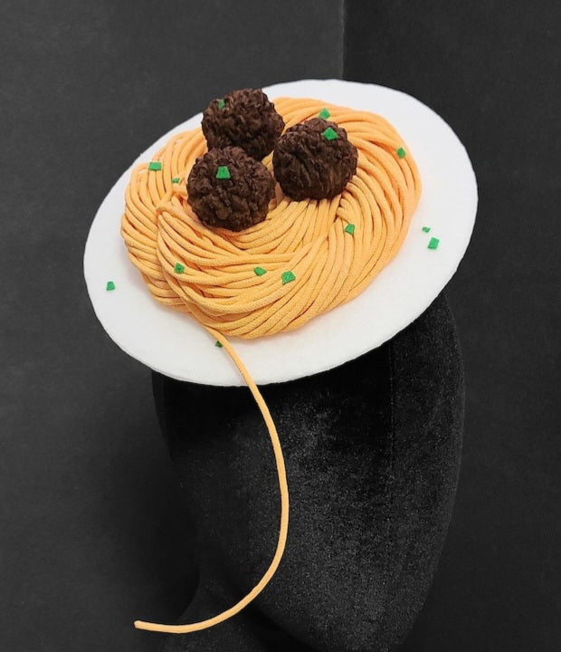 Spaghetti and Meatballs Plate Fascinator Hat or Desk Decor ~ Made to Order