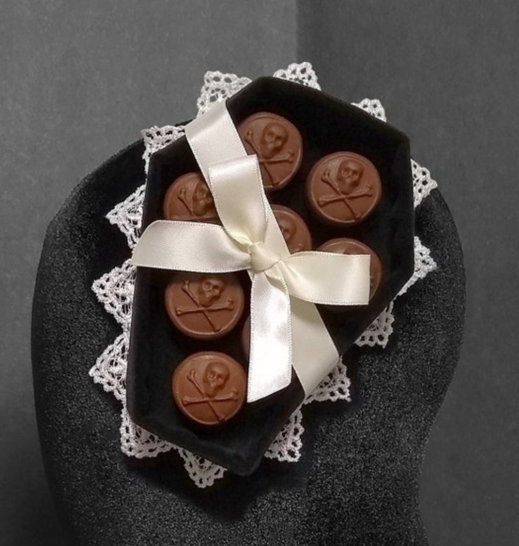 Deadly Poisoned Chocolates Black Velvet Coffin Box Hat or Desk Decor ~ Made to Order