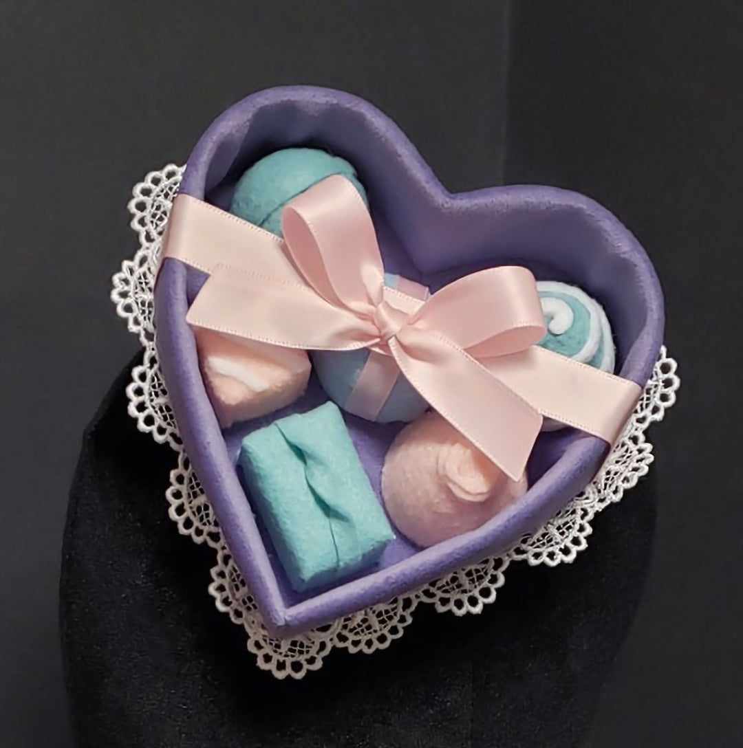 Sweet Lavender Velvet Pastel Chocolate Candy Heart Box Fascinator Hat or Desk Decor ~ Made to Order