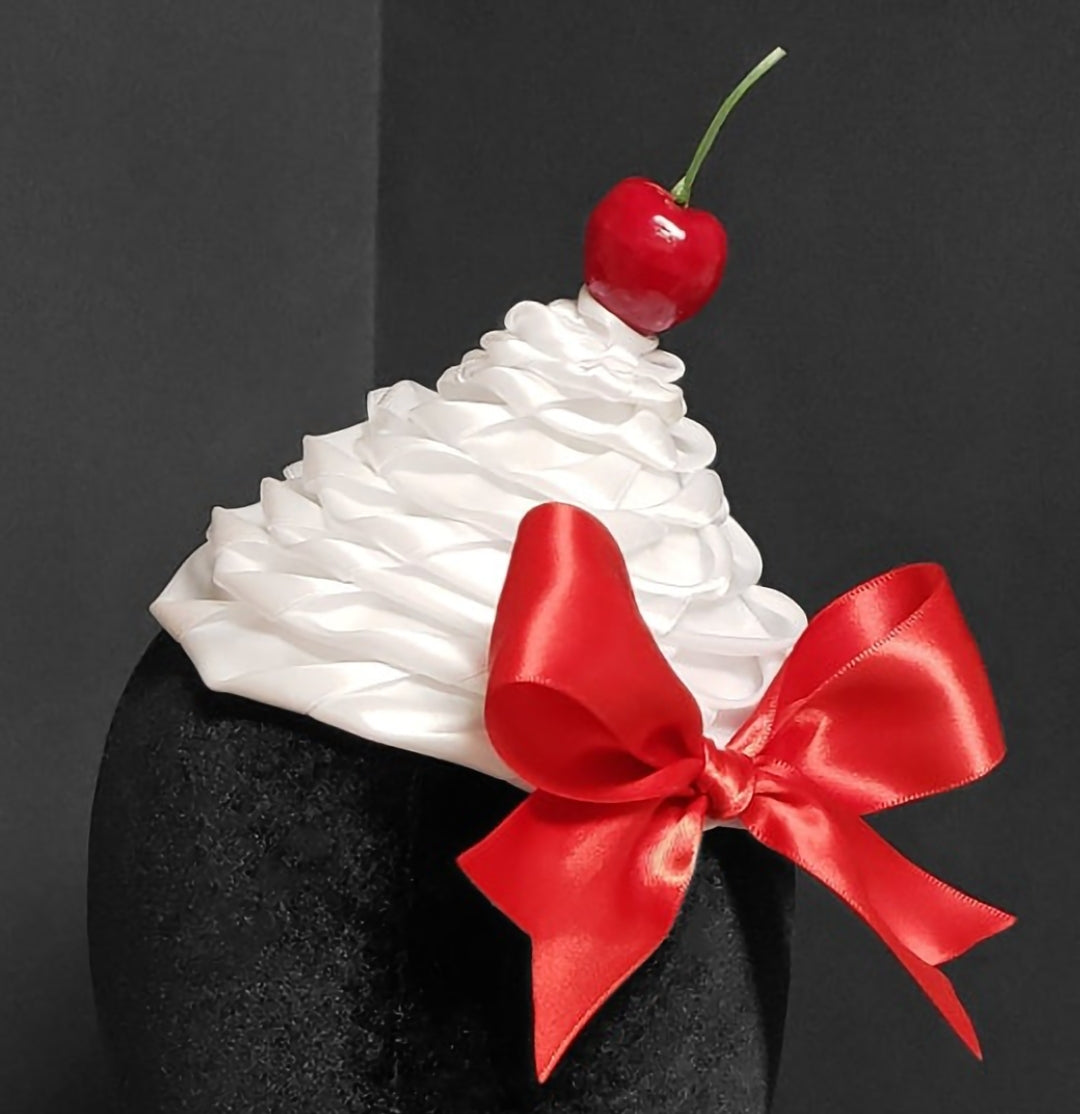 Sweet Whipped Cream Dollop Fascinator in Plain, Strawberry, or Chocolate Cream ~ Plain, Cherry, or Strawberry Top ~ Made to Order