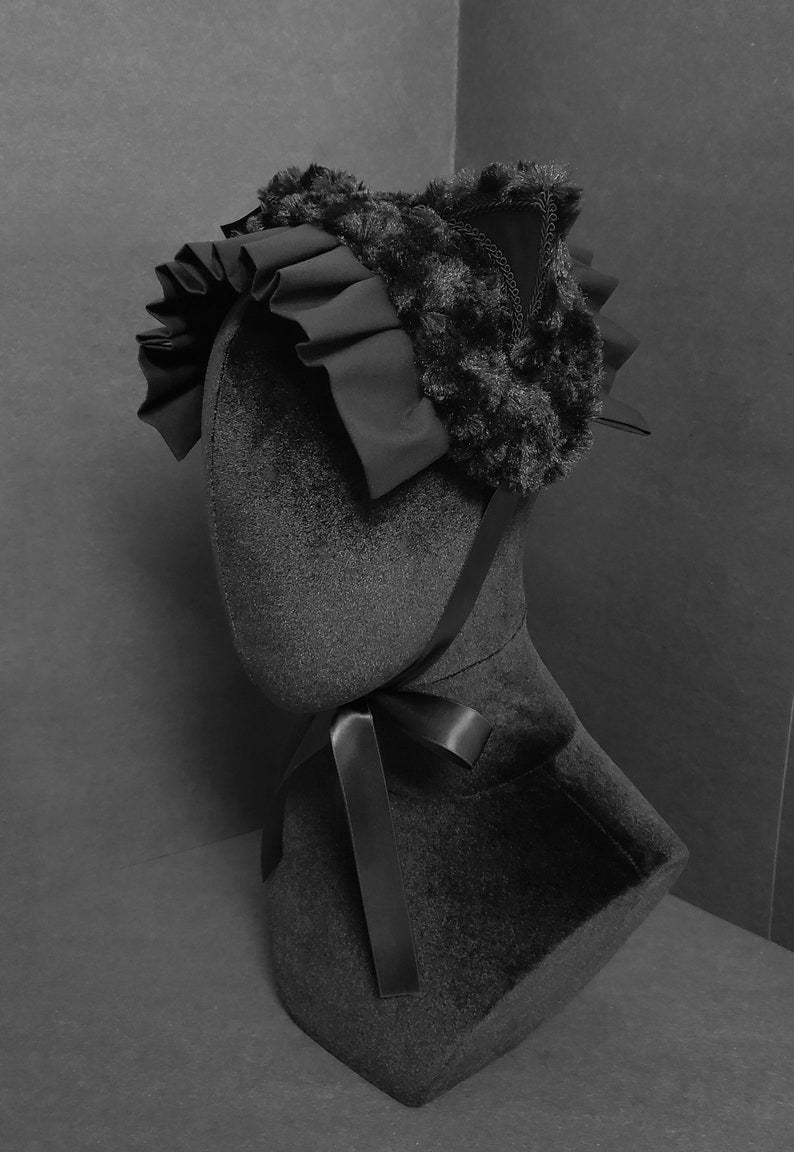 Black Cat Swirl Fur and Ruffles Headdress ~ Made to Order