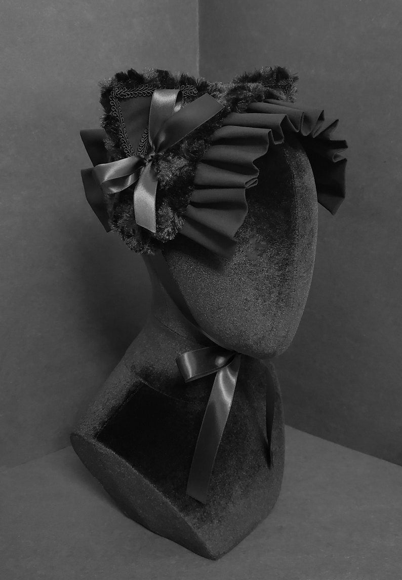 Black Cat Swirl Fur and Ruffles Headdress ~ Made to Order