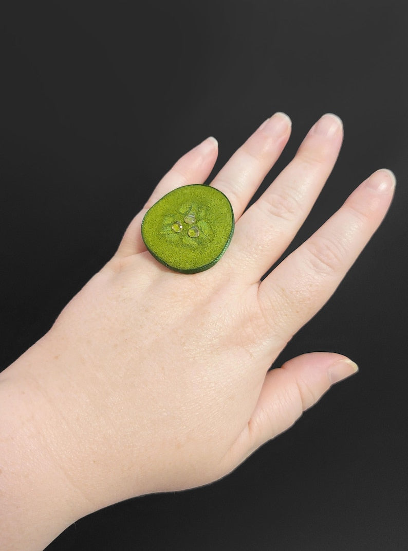 Dill Pickle Slice Jeweled Ring ~ Made to Order