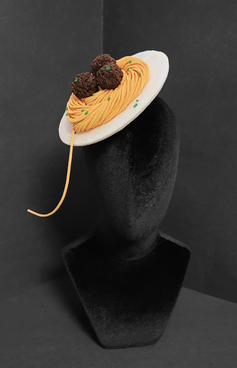 Spaghetti and Meatballs Plate Fascinator Hat or Desk Decor ~ Made to Order