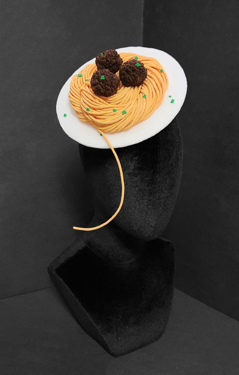 Spaghetti and Meatballs Plate Fascinator Hat or Desk Decor ~ Made to Order
