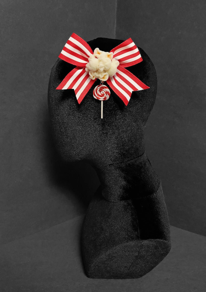Striped Carnival Popcorn and Lollipop Hair Clip or Pin ~ Made to Order