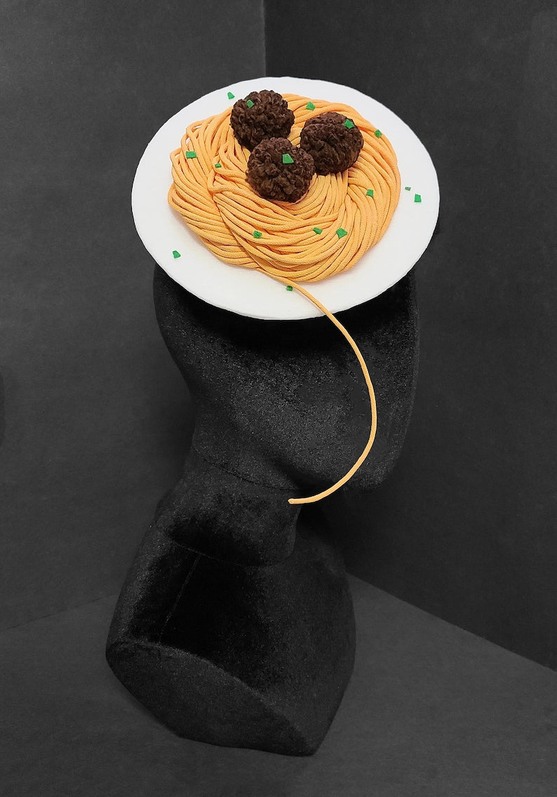 Spaghetti and Meatballs Plate Fascinator Hat or Desk Decor ~ Made to Order