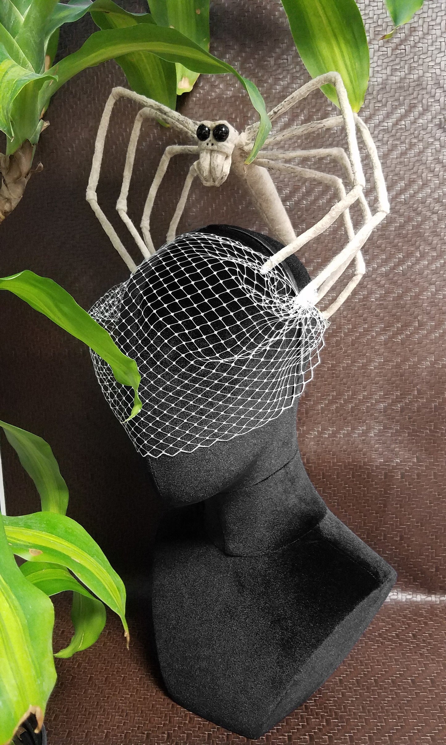 Caught ~ Ogre-Faced Net-casting Spider Veiled Headband Fascinator or Desk Decor ~ Made to Order
