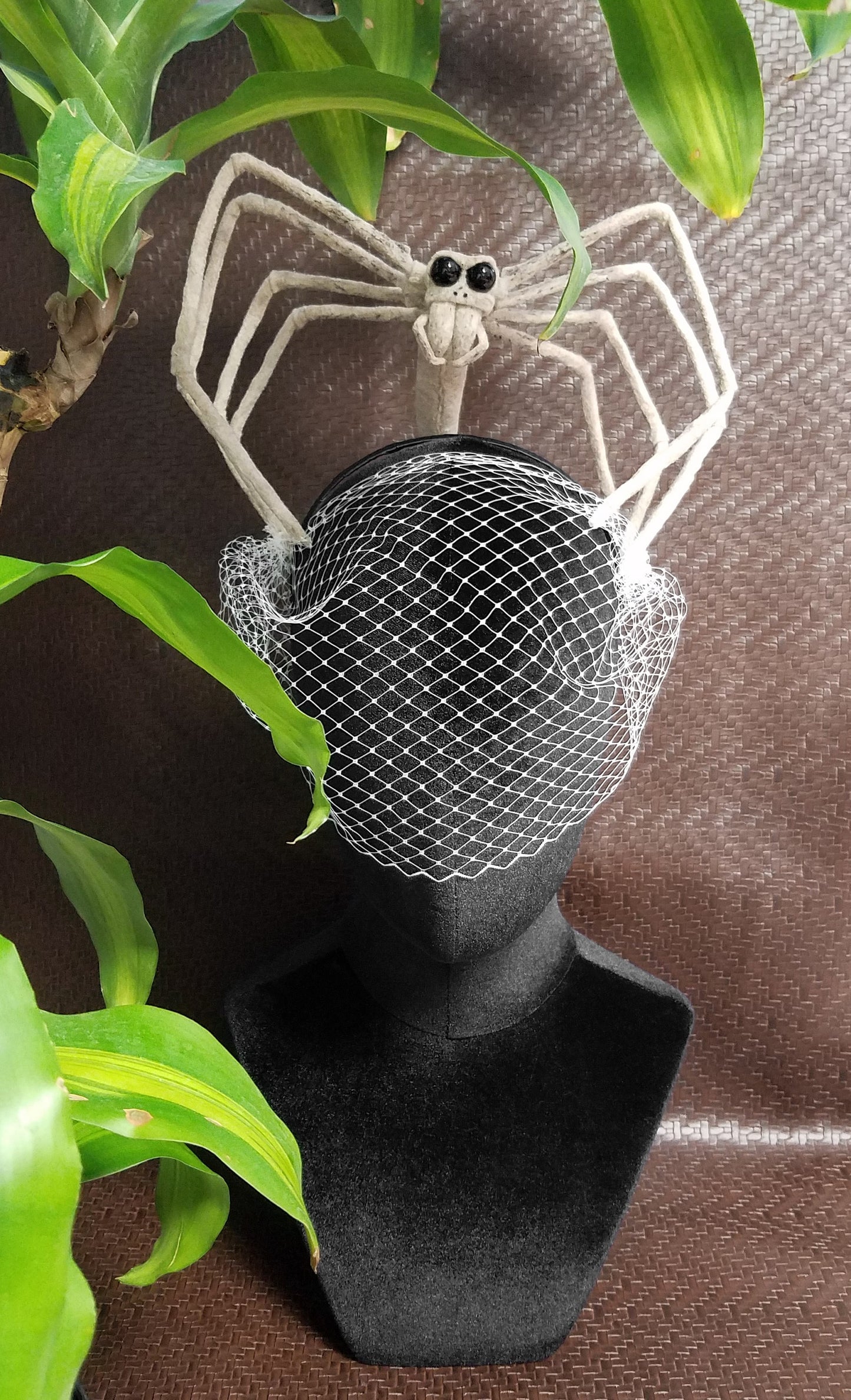 Caught ~ Ogre-Faced Net-casting Spider Veiled Headband Fascinator or Desk Decor ~ Made to Order