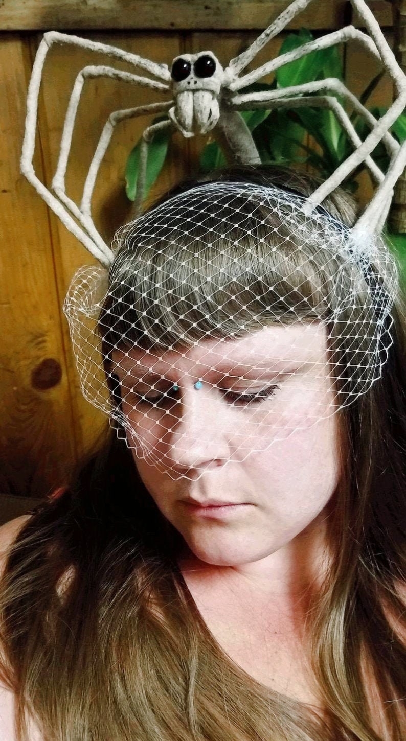 Caught ~ Ogre-Faced Net-casting Spider Veiled Headband Fascinator or Desk Decor ~ Made to Order