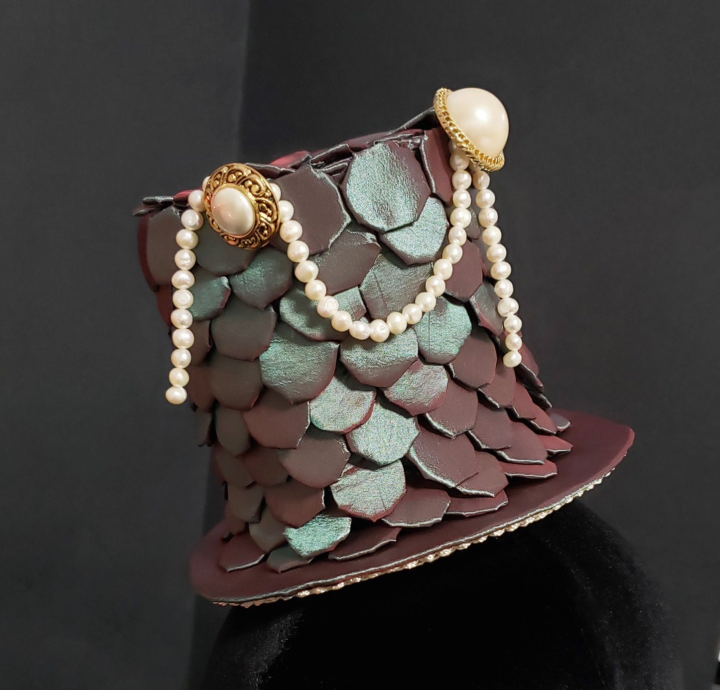 Mermaid Steampunk Pearlescent Scales and Pearls Fairytale Top Hat ~ One of a Kind