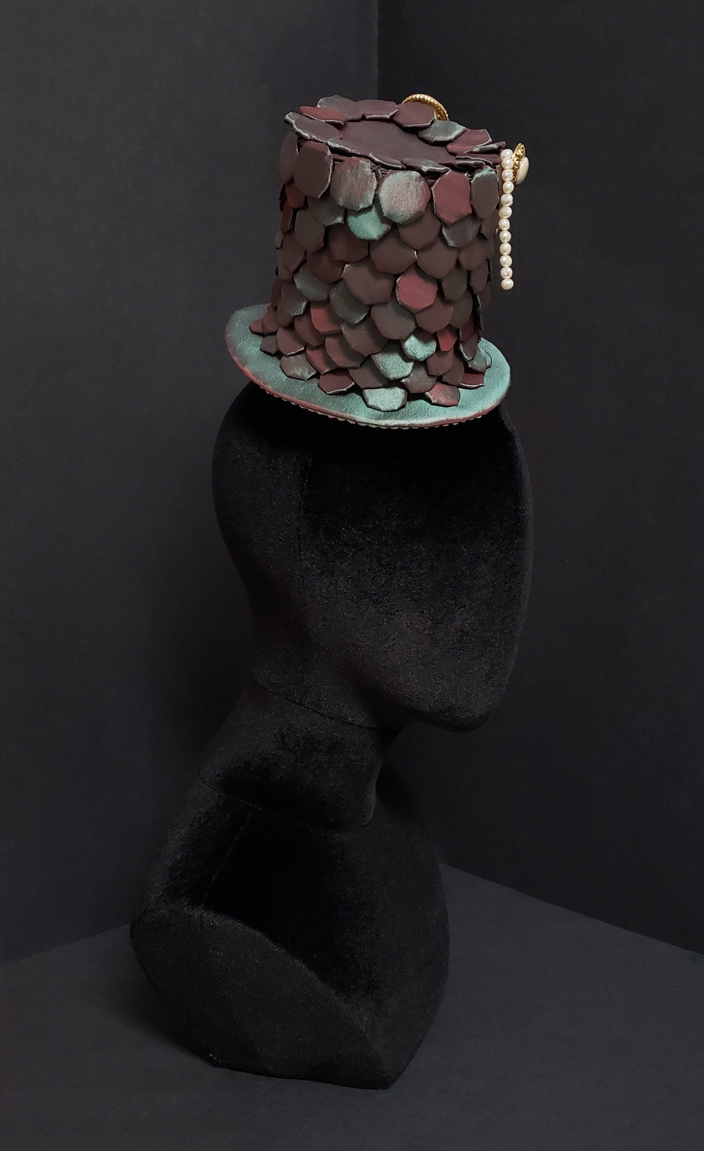 Mermaid Steampunk Pearlescent Scales and Pearls Fairytale Top Hat ~ One of a Kind