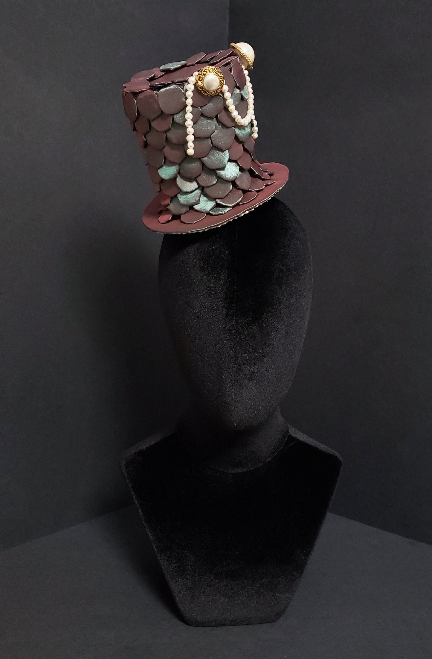 Mermaid Steampunk Pearlescent Scales and Pearls Fairytale Top Hat ~ One of a Kind