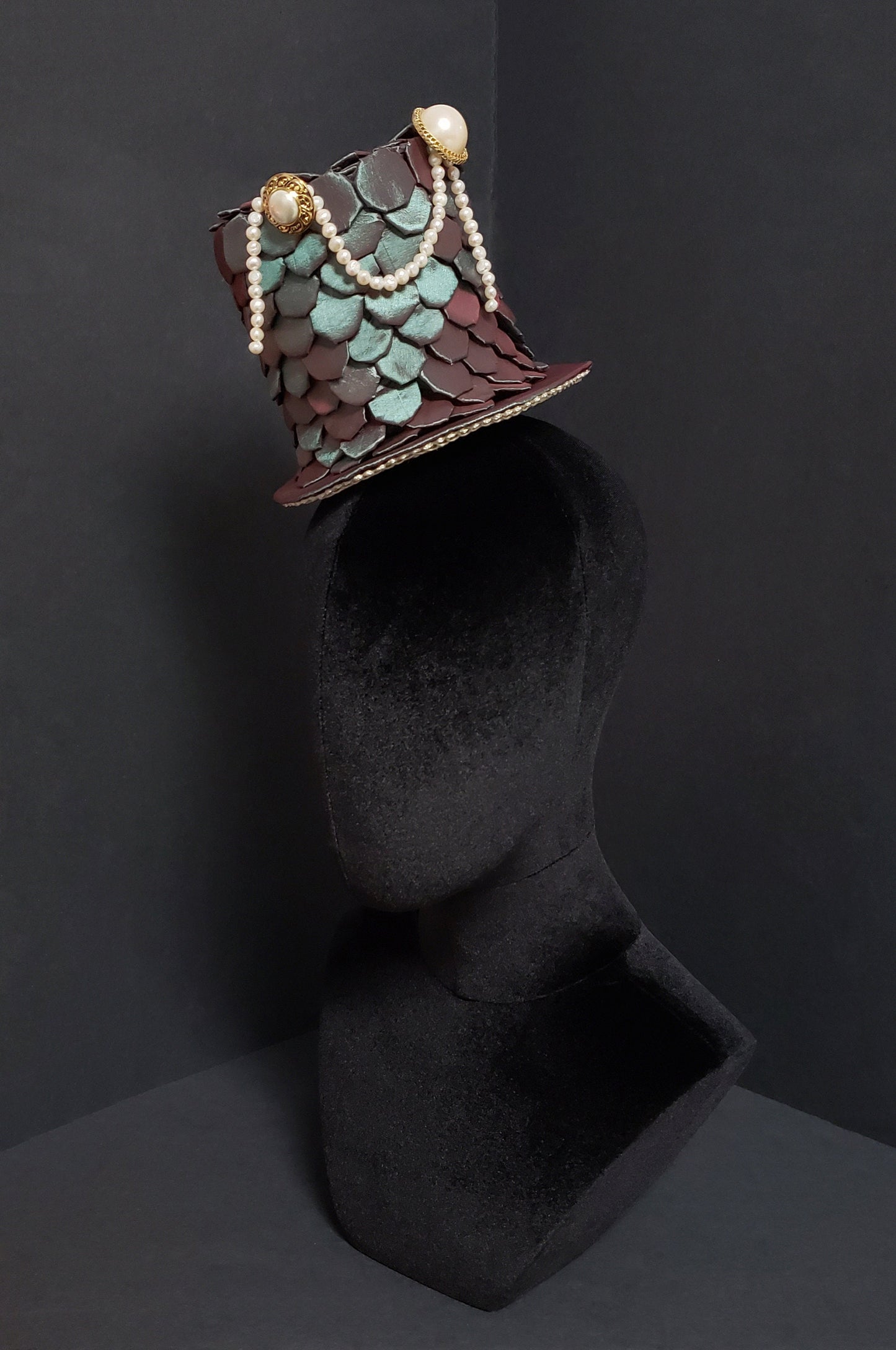 Mermaid Steampunk Pearlescent Scales and Pearls Fairytale Top Hat ~ One of a Kind