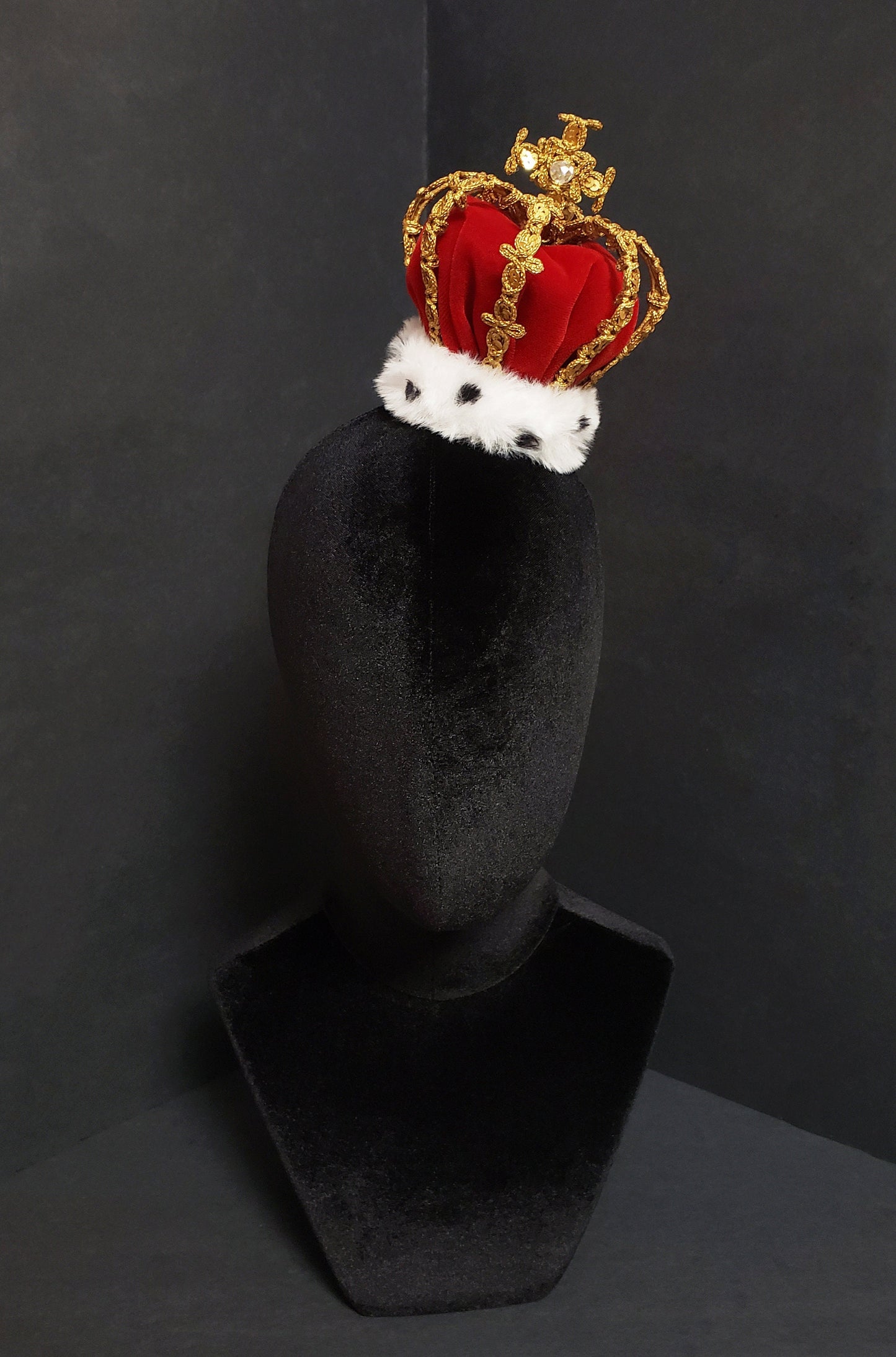 Classic Velvet and Spotted Faux Fur Royal Mini Queen Crown ~ In Gold or Silver ~ Available in 8 Velvet Colors!