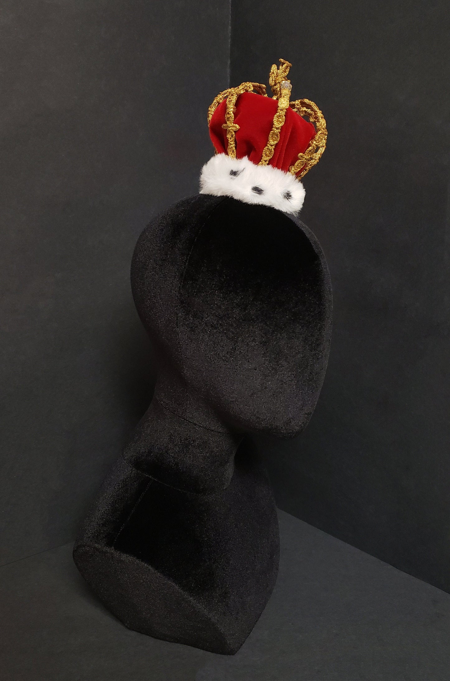 Classic Velvet and Spotted Faux Fur Royal Mini Queen Crown ~ In Gold or Silver ~ Available in 8 Velvet Colors!