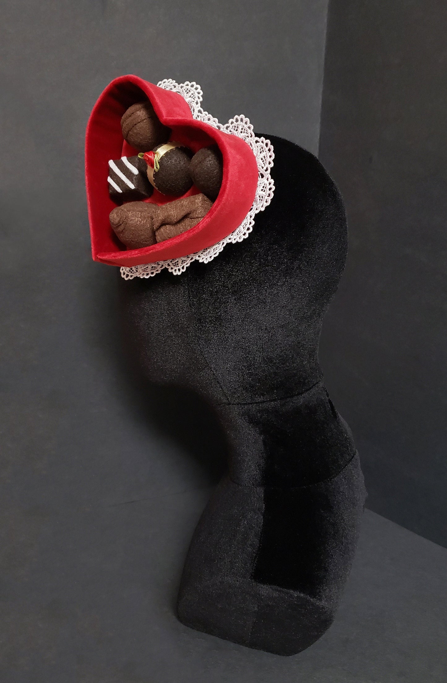 Red Velvet Valentine's Day Chocolate Candy Heart Box Hat or Desk Decor ~ Made to Order