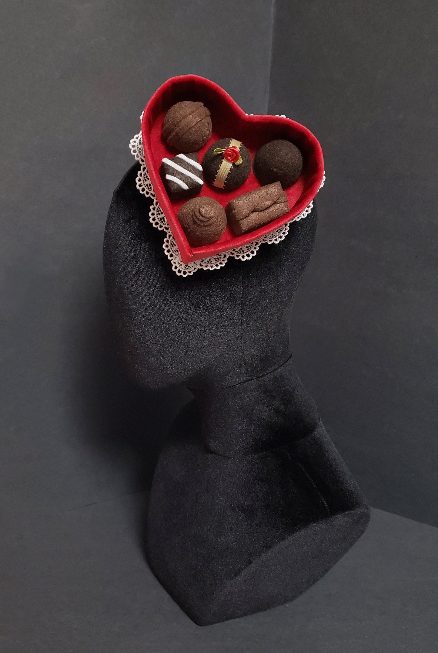 Red Velvet Valentine's Day Chocolate Candy Heart Box Hat or Desk Decor ~ Made to Order
