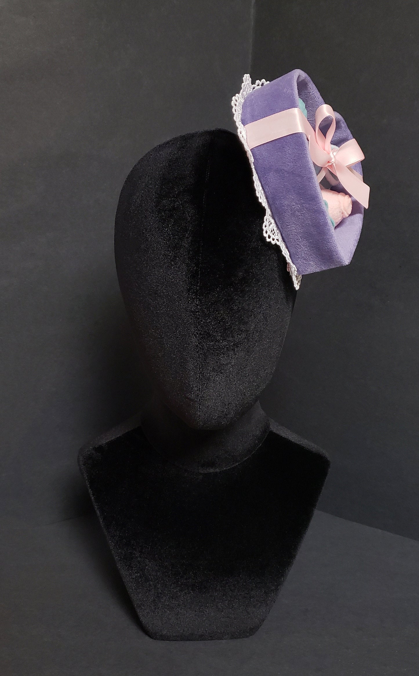 Sweet Lavender Velvet Pastel Chocolate Candy Heart Box Fascinator Hat or Desk Decor ~ Made to Order
