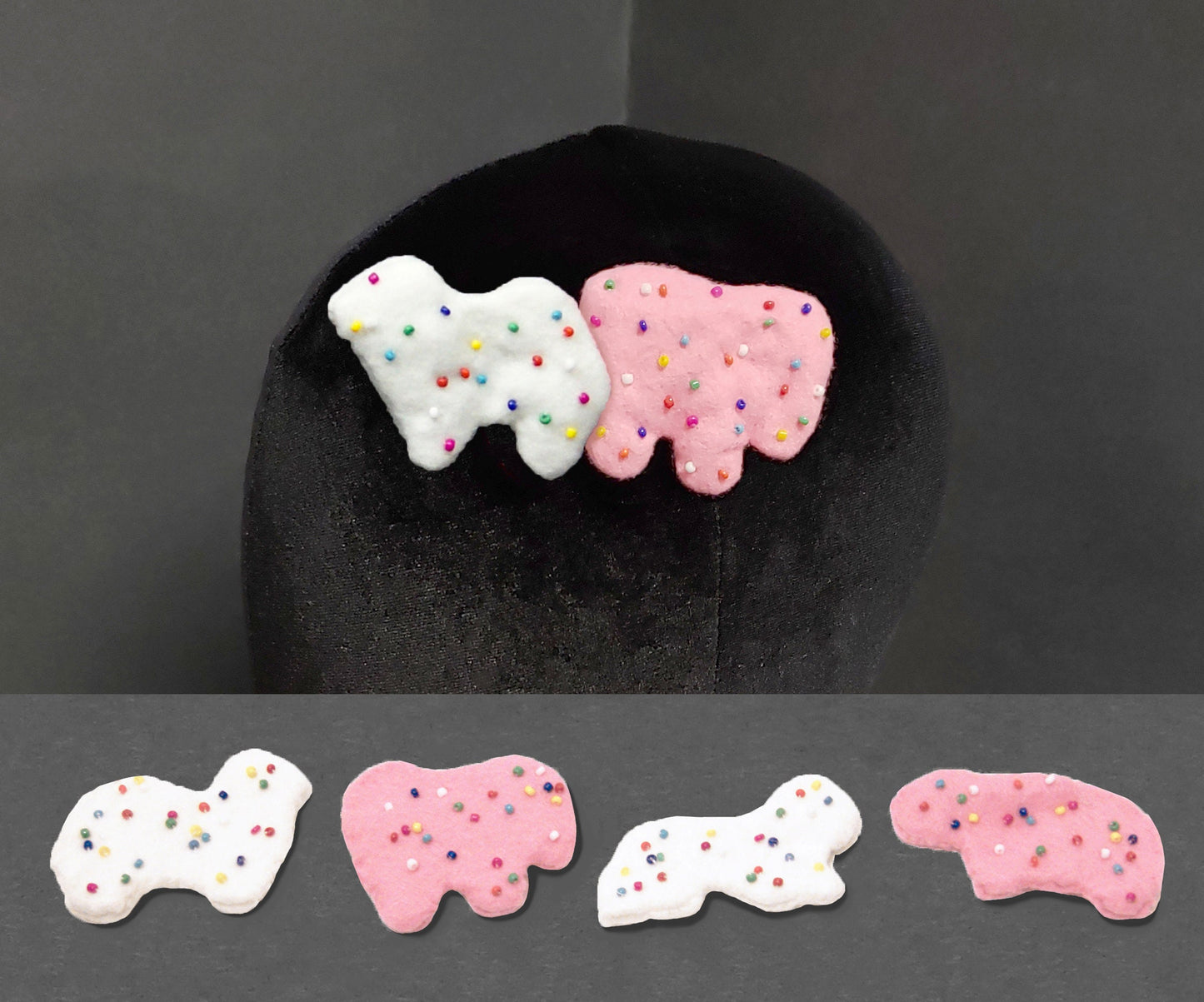 Sweet Pink and White Frosted Circus Animal Cookies Hair Clips or Pins ~ Made to Order