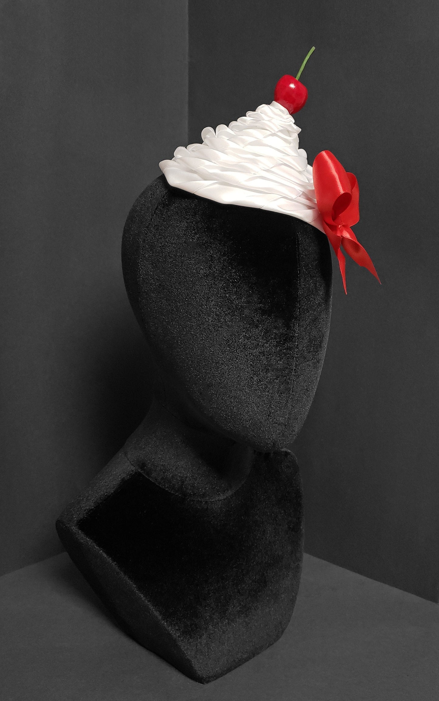 Sweet Whipped Cream Dollop Fascinator in Plain, Strawberry, or Chocolate Cream ~ Plain, Cherry, or Strawberry Top ~ Made to Order