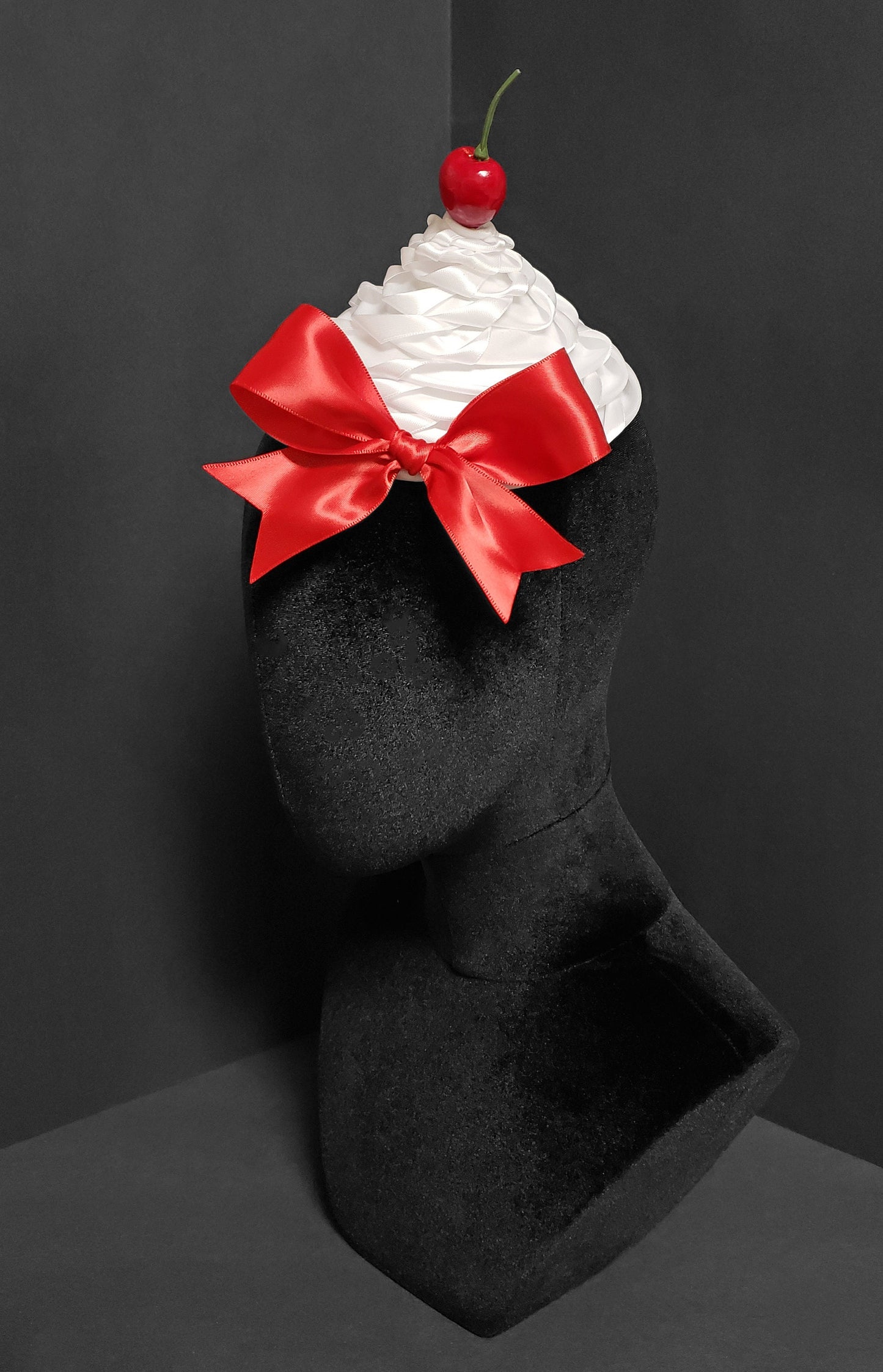 Sweet Whipped Cream Dollop Fascinator in Plain, Strawberry, or Chocolate Cream ~ Plain, Cherry, or Strawberry Top ~ Made to Order