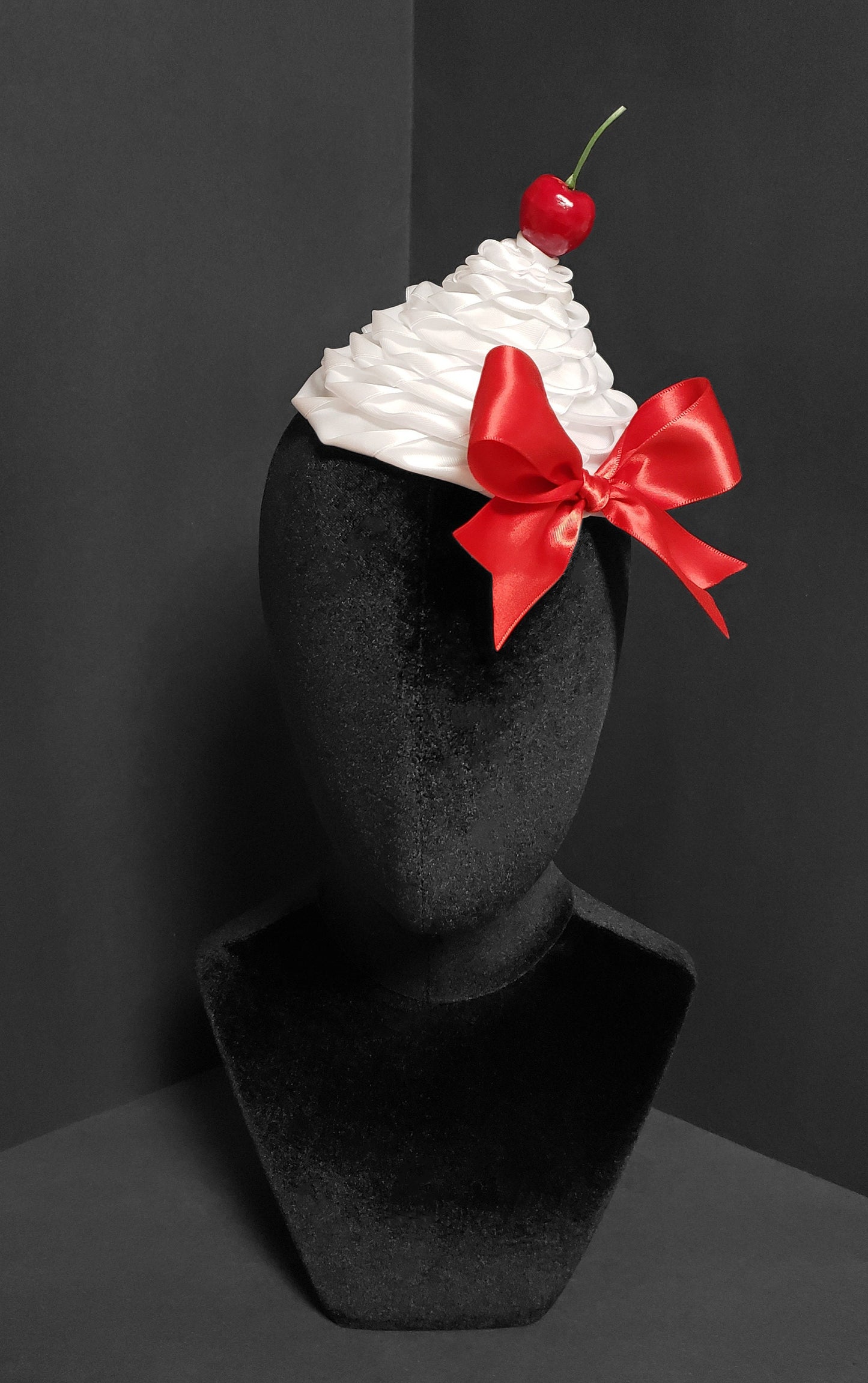 Sweet Whipped Cream Dollop Fascinator in Plain, Strawberry, or Chocolate Cream ~ Plain, Cherry, or Strawberry Top ~ Made to Order