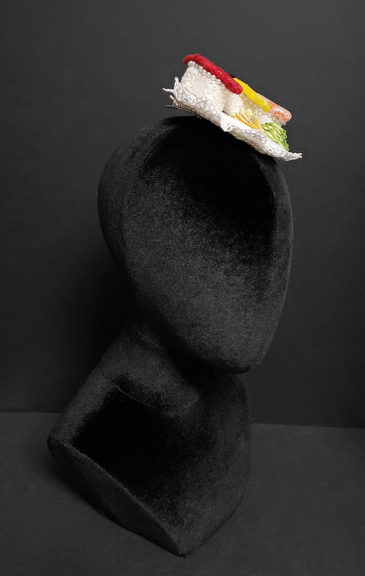 Elegant Lace and Pearls Salmon, Tuna, and Tamago Sushi Plate Fascinator or Desk Decor ~ Made to Order
