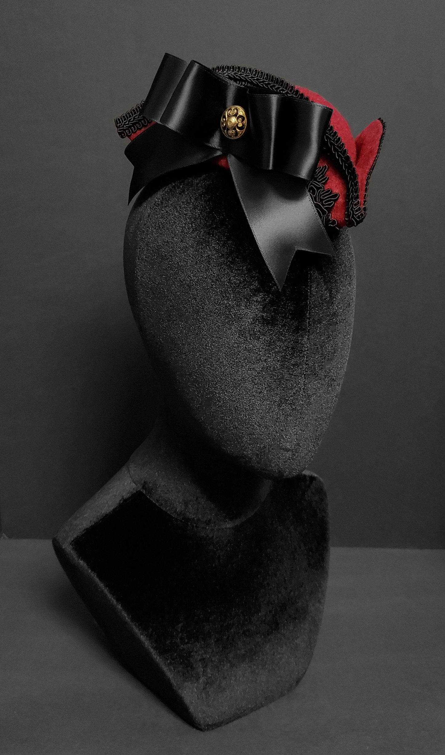 Black and Garnet Red Mini Tricorn Pirate Hat ~ Made to Order