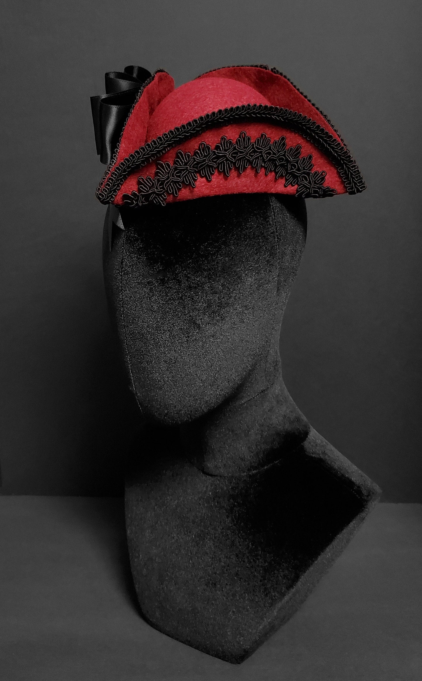 Black and Garnet Red Mini Tricorn Pirate Hat ~ Made to Order