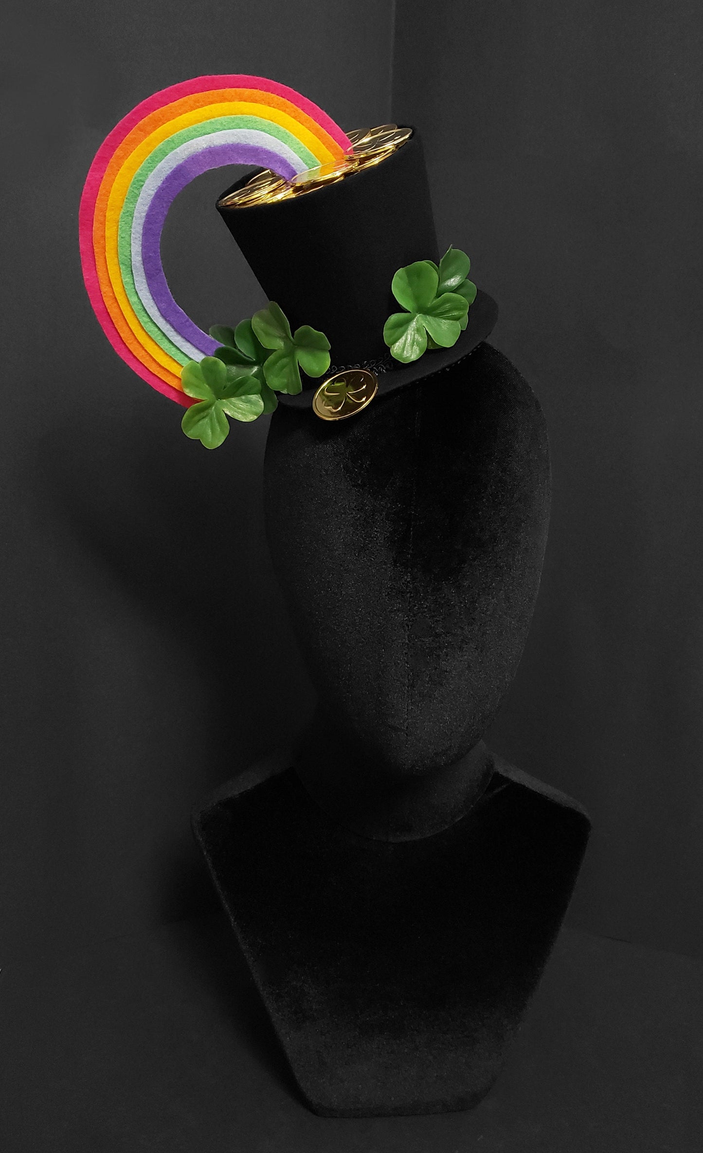 St. Patricks Day Rainbow and Pot of Gold with Shamrocks Top Hat Fascinator ~ Made to Order