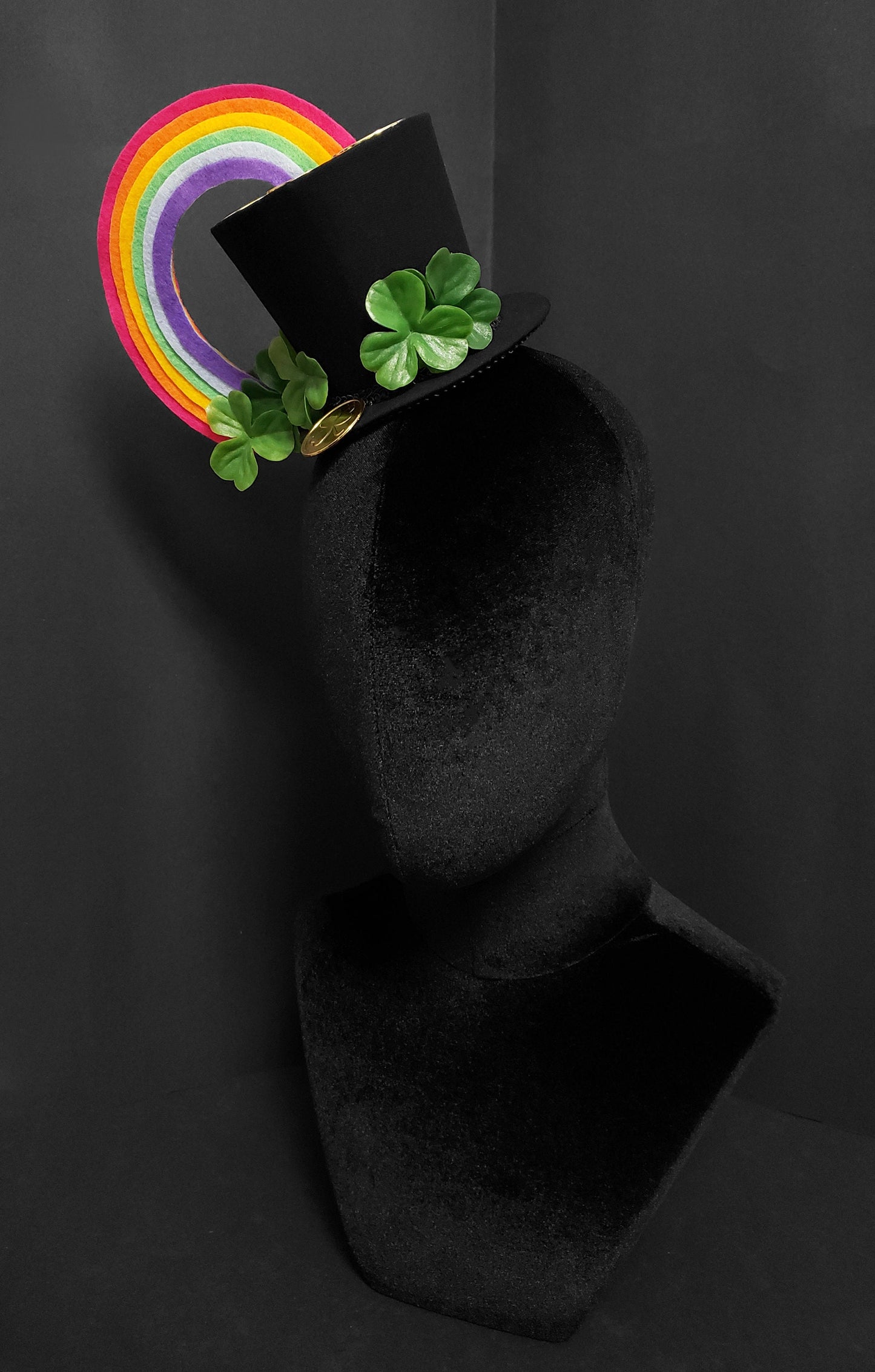 St. Patricks Day Rainbow and Pot of Gold with Shamrocks Top Hat Fascinator ~ Made to Order