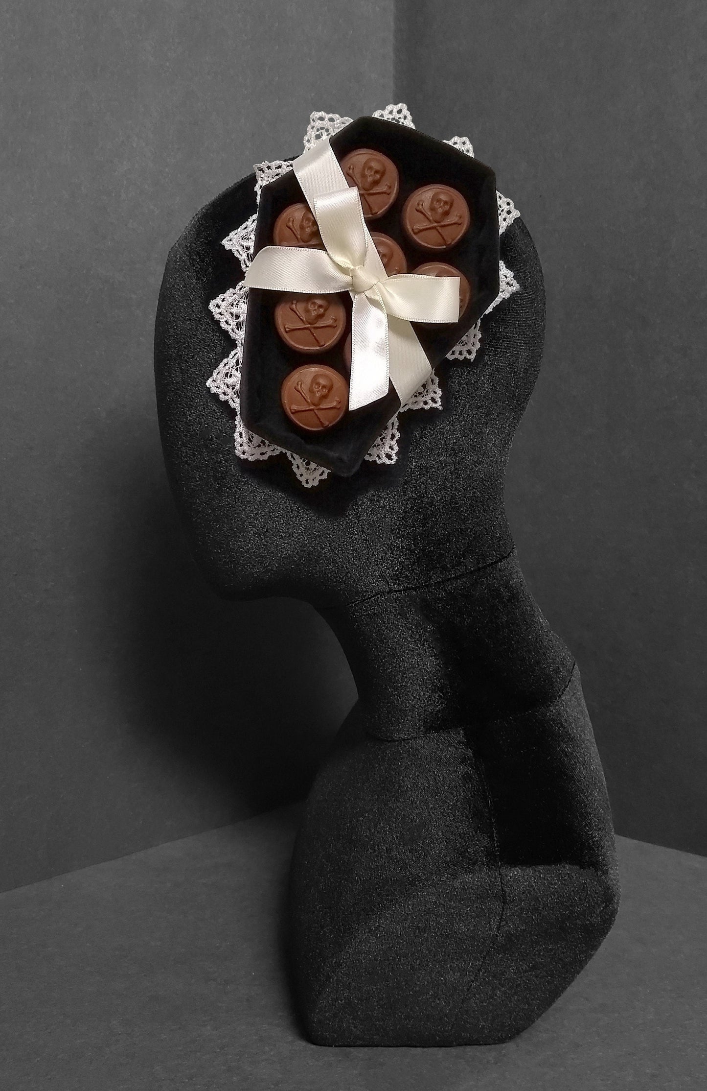 Deadly Poisoned Chocolates Black Velvet Coffin Box Hat or Desk Decor ~ Made to Order