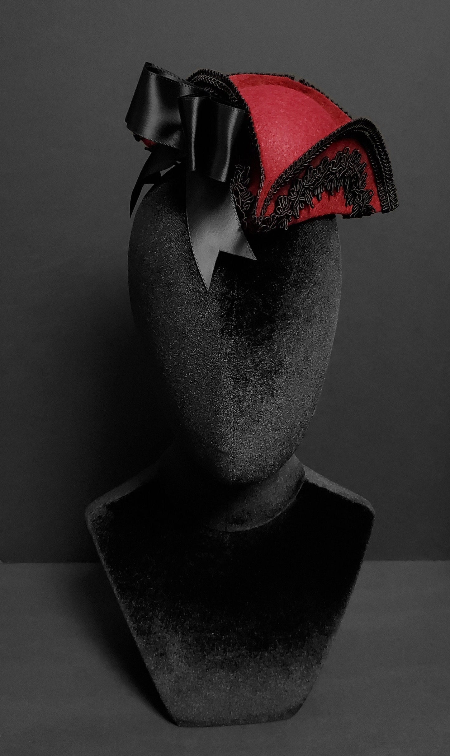 Black and Garnet Red Mini Tricorn Pirate Hat ~ Made to Order