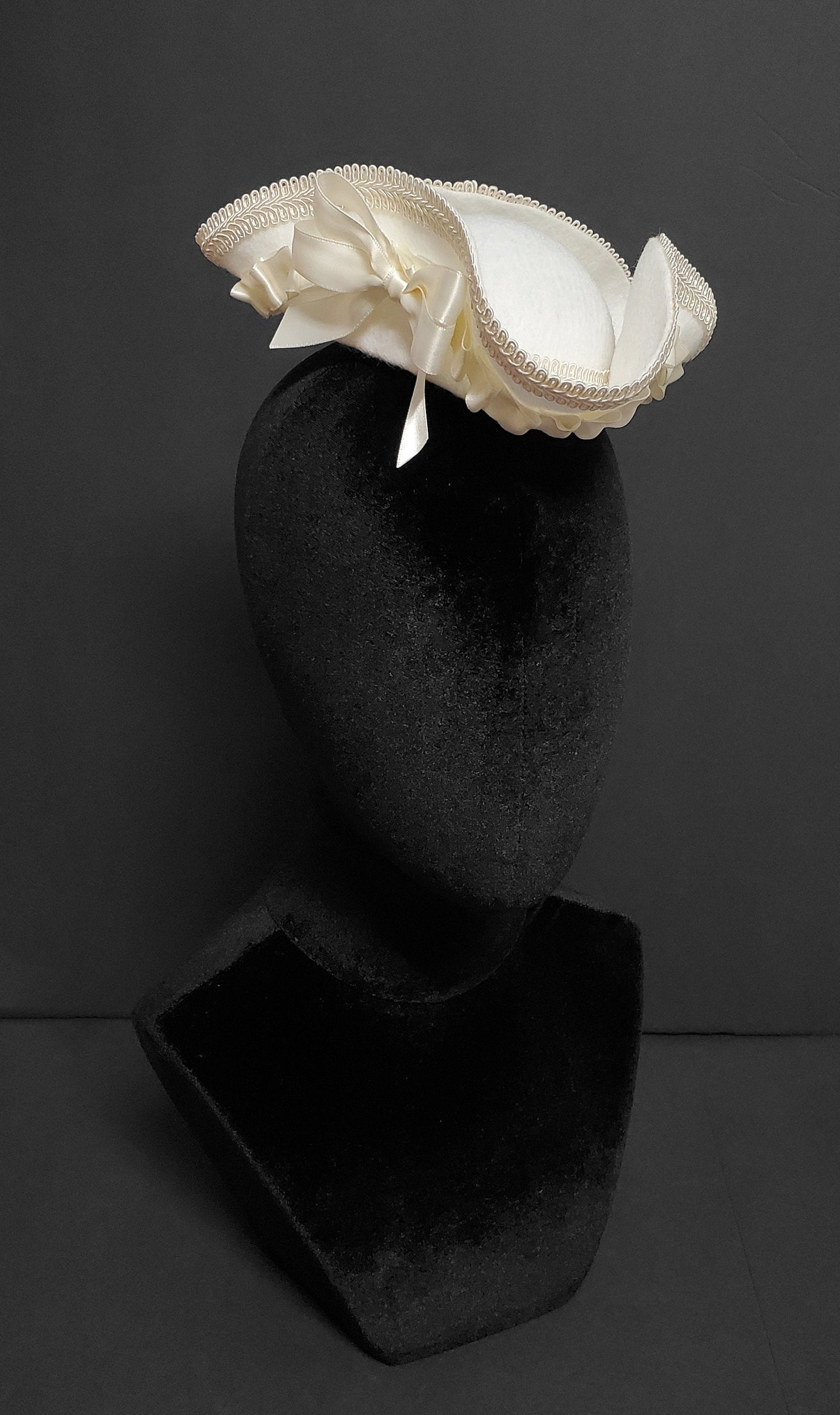 Beautiful White and Ivory Wedding Mini Tricorn Pirate Hat ~ Made to Order