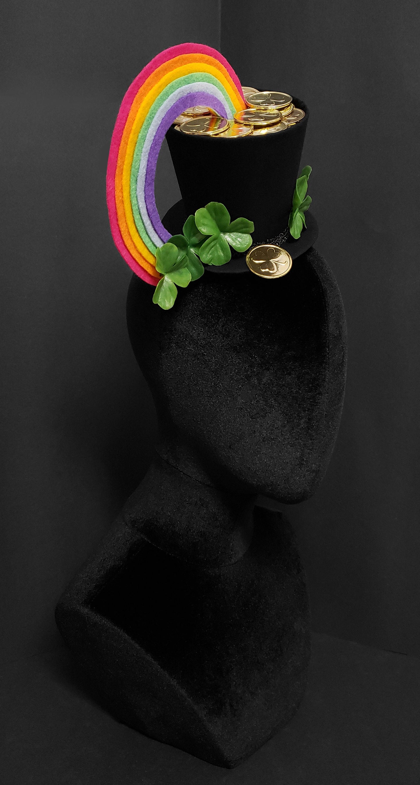 St. Patricks Day Rainbow and Pot of Gold with Shamrocks Top Hat Fascinator ~ Made to Order