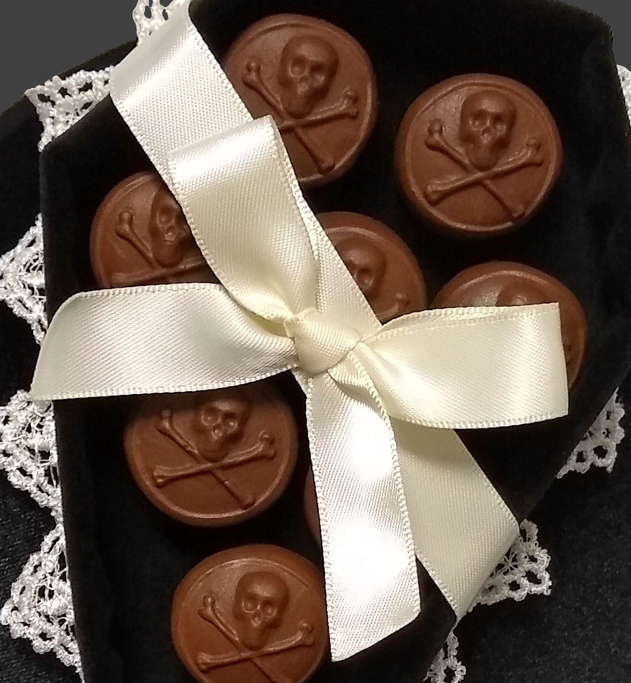 Deadly Poisoned Chocolates Black Velvet Coffin Box Hat or Desk Decor ~ Made to Order