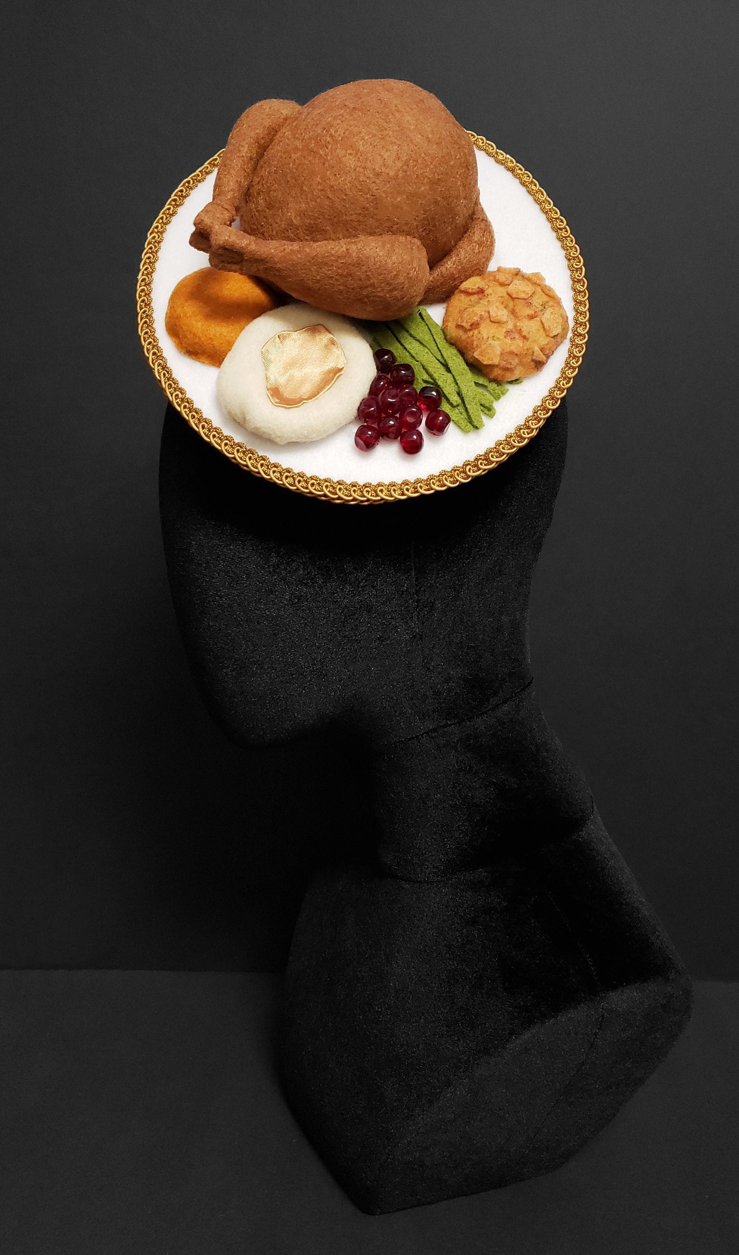 Delicious Thanksgiving Dinner Plate Fascinator Hat or Desk Decor ~ Made to Order