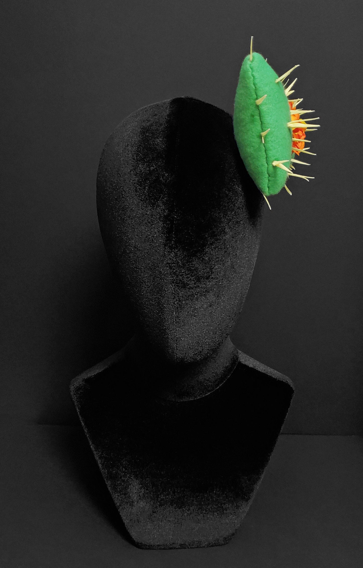 Green and Orange Flowers Spiked Cactus Hair Bow ~ Made to Order