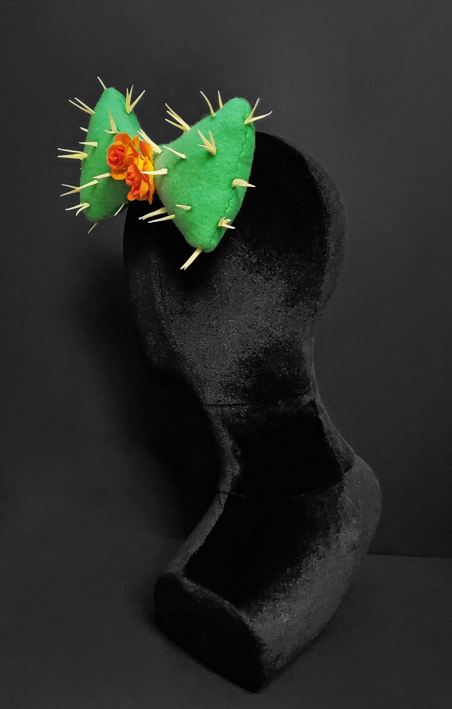 Green and Orange Flowers Spiked Cactus Hair Bow ~ Made to Order