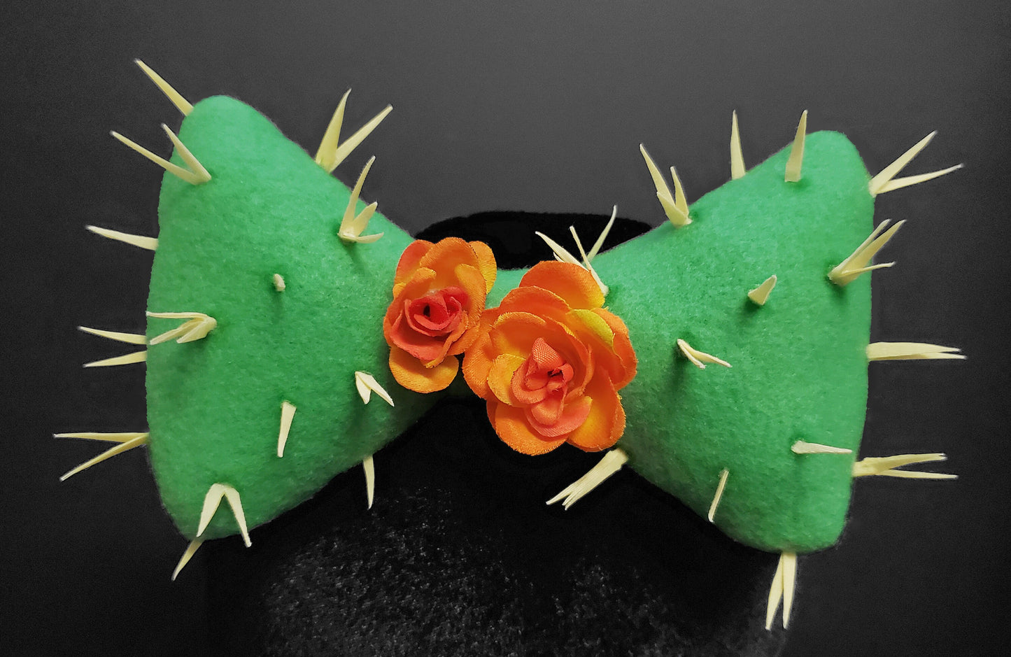 Green and Orange Flowers Spiked Cactus Hair Bow ~ Made to Order
