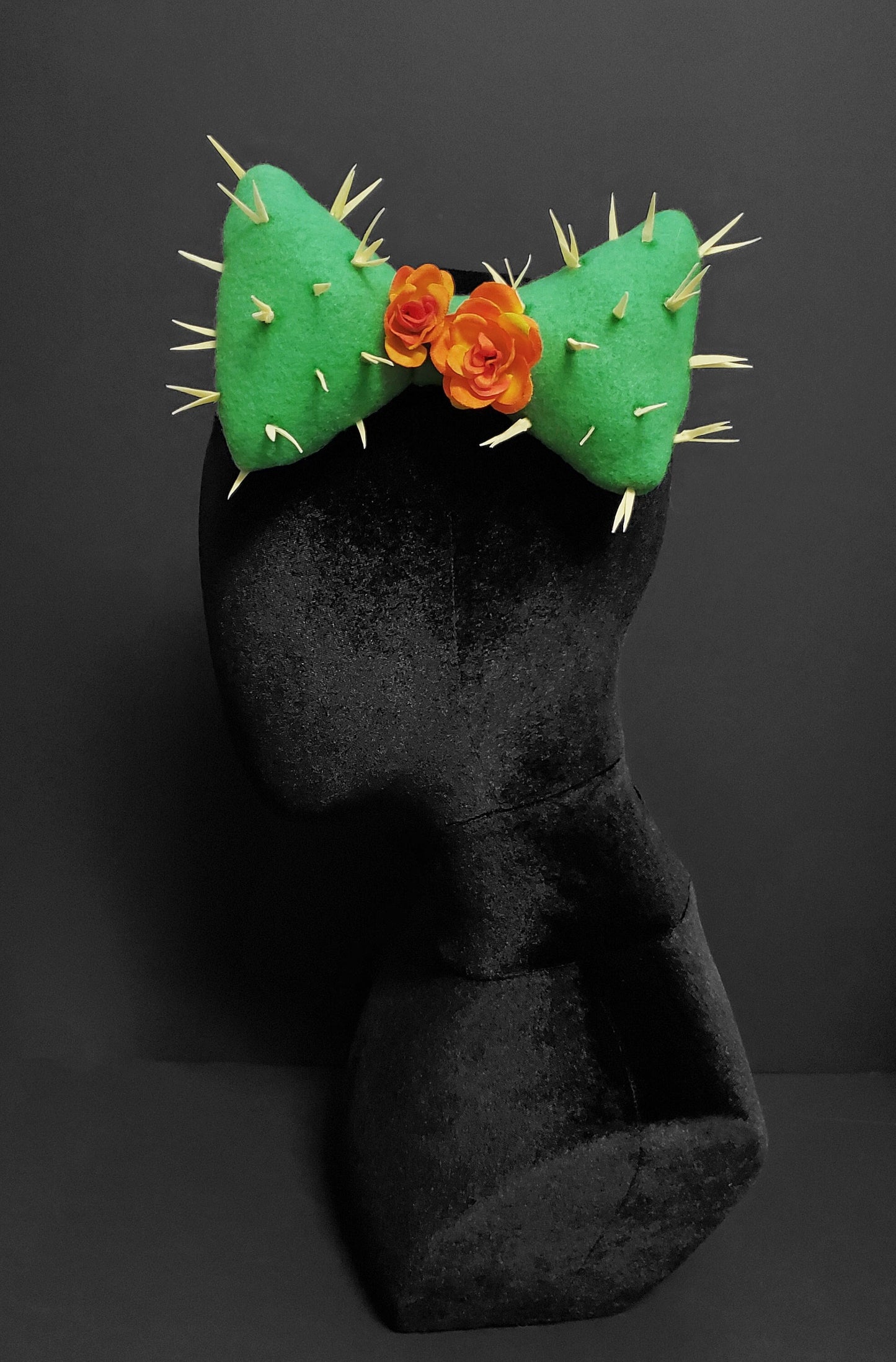 Green and Orange Flowers Spiked Cactus Hair Bow ~ Made to Order