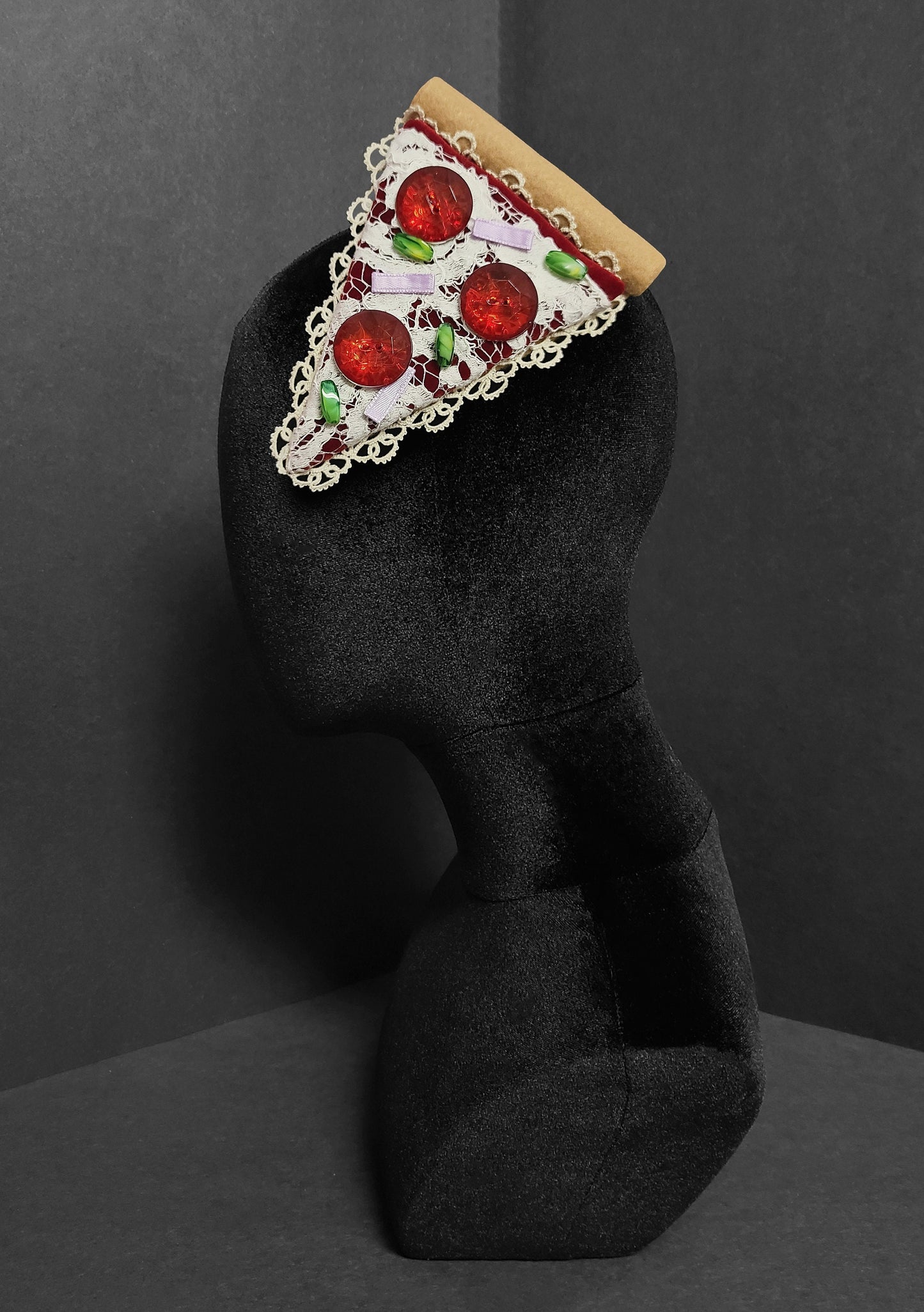 Elegant Velvet and Lace Pizza Fascinator or Desk Decor ~ 9 Toppings Available ~ Made to Order