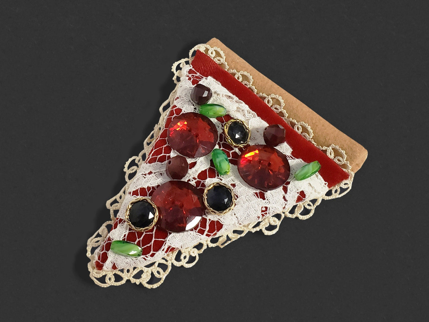 Elegant Velvet and Lace Pizza Fascinator or Desk Decor ~ 9 Toppings Available ~ Made to Order