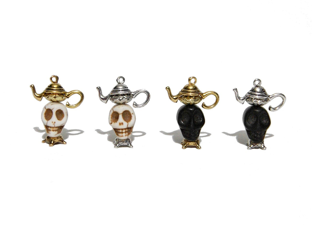 Elegant Victorian Gothic Gold or Silver Skull Teapot Hair Bow ~ 2 Skull and 4 Bow Colors Available ~ Made to Order