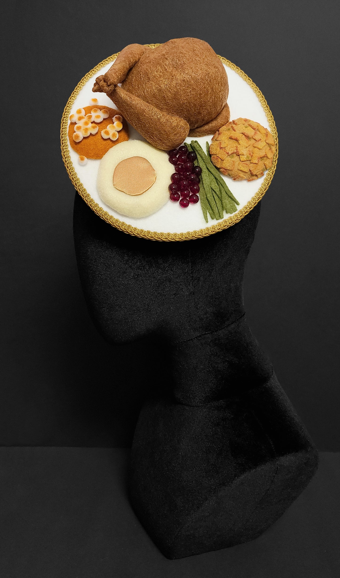 Delicious Thanksgiving Dinner Plate Fascinator Hat or Desk Decor ~ Made to Order