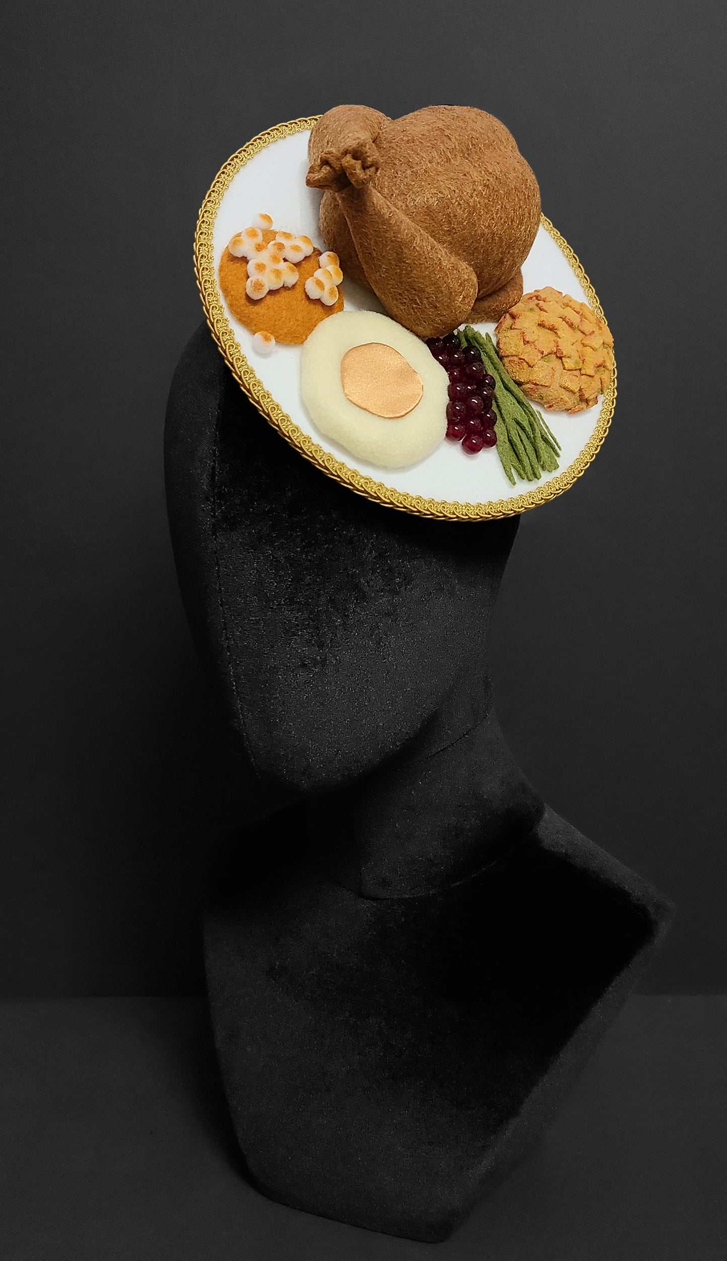 Delicious Thanksgiving Dinner Plate Fascinator Hat or Desk Decor ~ Made to Order