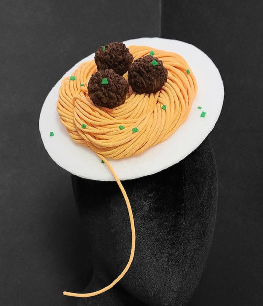 Spaghetti and Meatballs Plate Fascinator Hat or Desk Decor ~ Made to Order