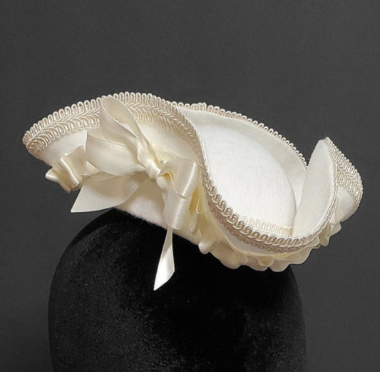 Beautiful White and Ivory Wedding Mini Tricorn Pirate Hat ~ Made to Order