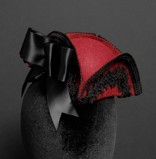 Black and Garnet Red Mini Tricorn Pirate Hat ~ Made to Order